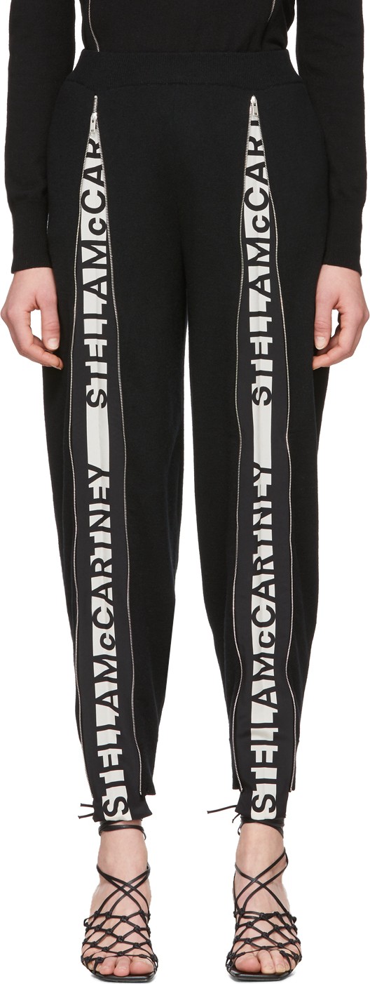 Stella McCartney Black Wool Zip Logo Lounge Pants Stella McCartney Black Wool Zip Logo Lounge Pants