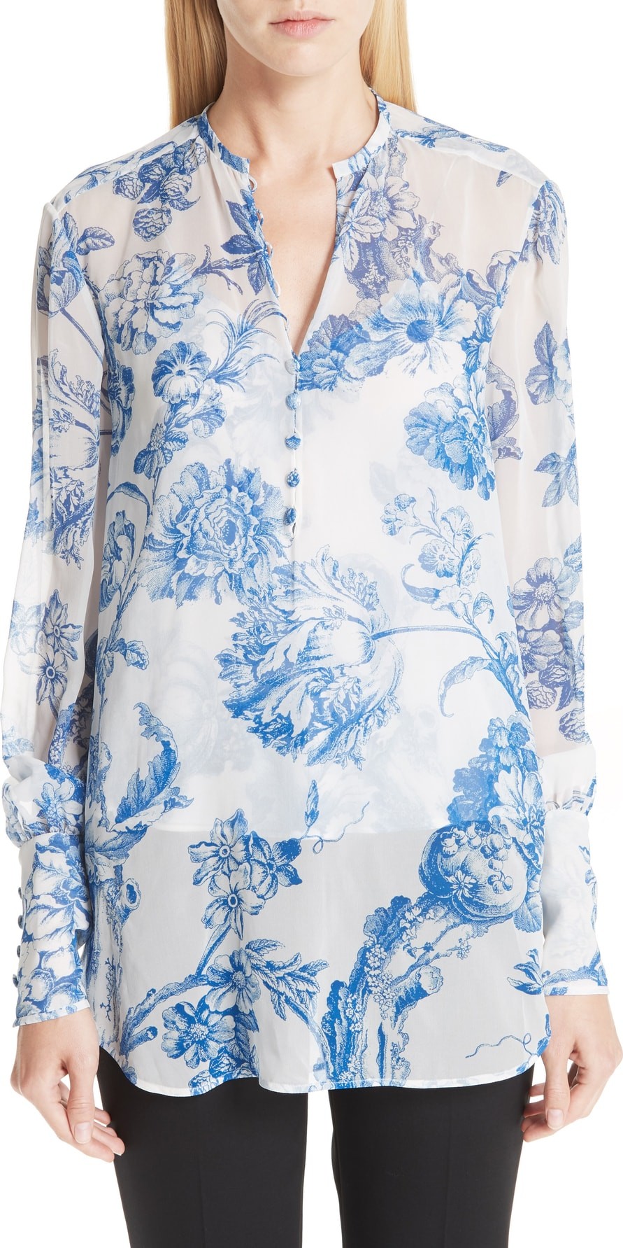Oscar De La Renta Toile Print Silk Blouse