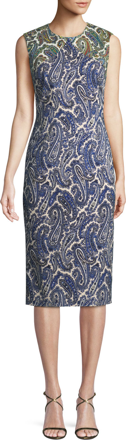 DIANE von FURSTENBERG Paisley-Print Sleeveless Midi Sheath Dress