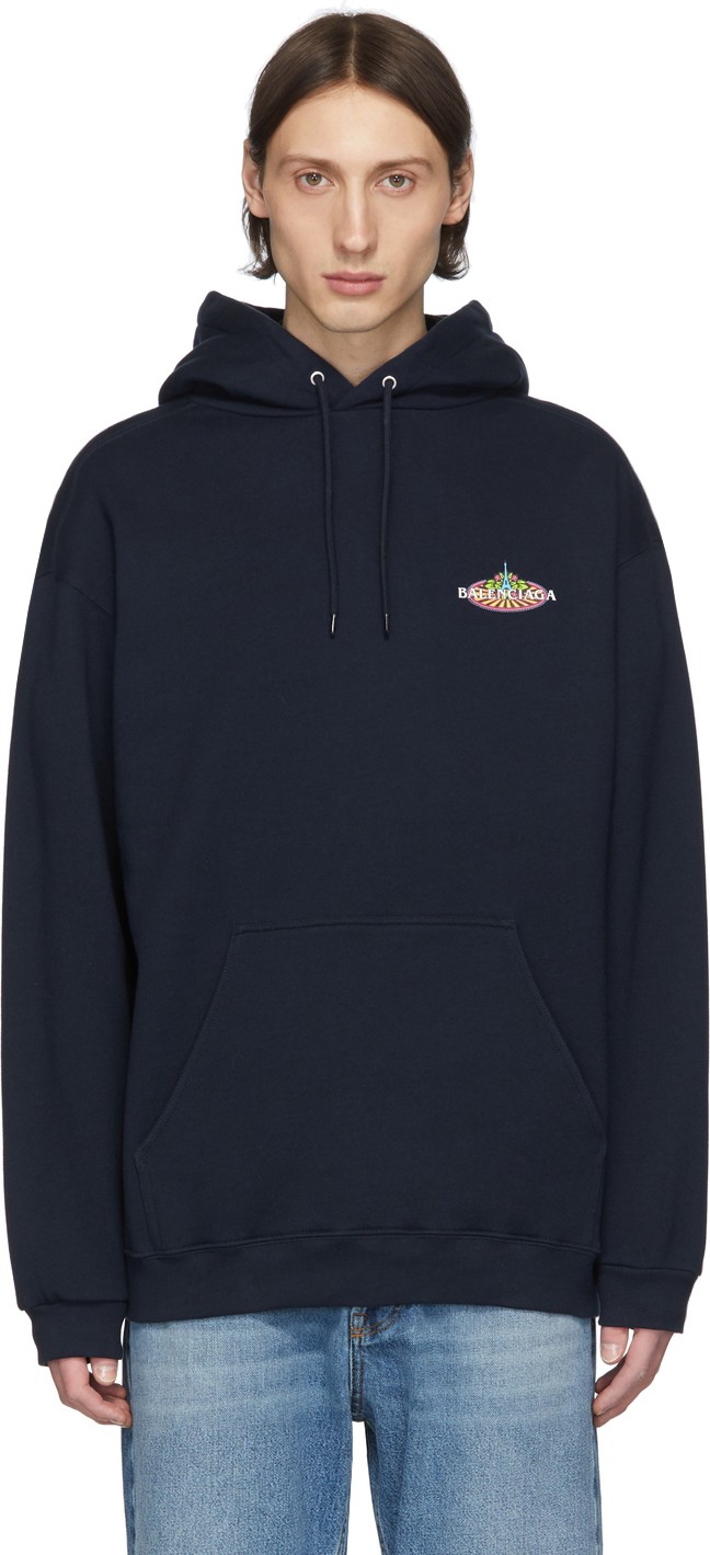 Balenciaga Navy Brushed Logo Hoodie