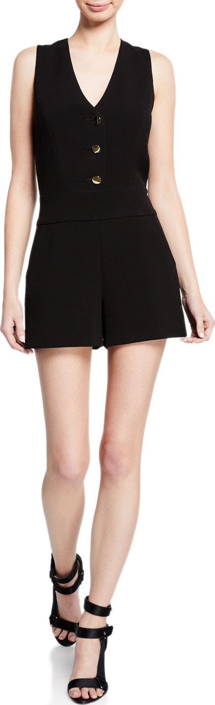 Alice + Olivia Tamira Three-Button Sleeveless Romper