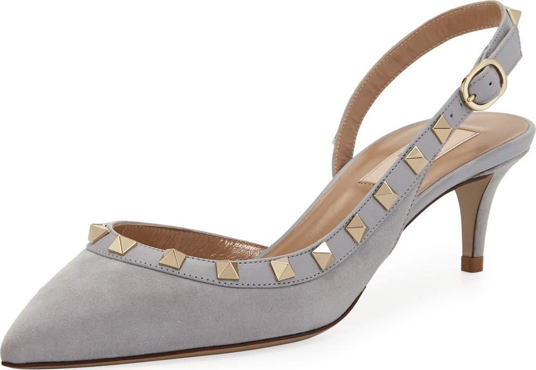 Valentino Suede Rockstud Slingback Ballerina Pumps