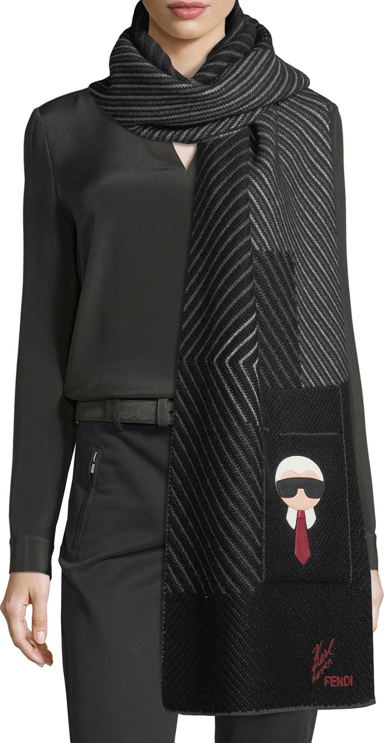 Fendi Karlito Cashmere-Blend Striped Pocket Scarf