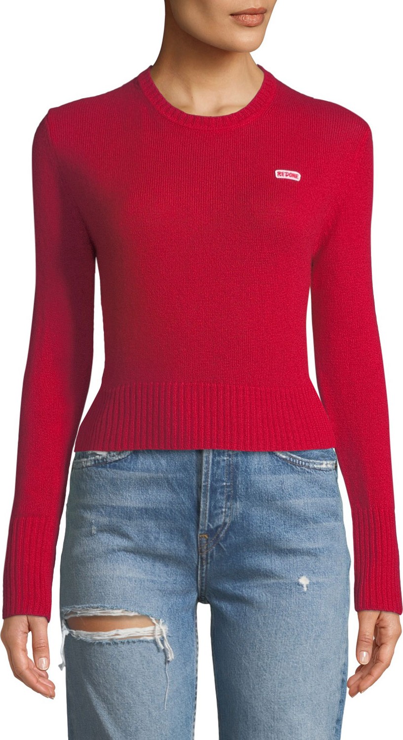 RE/DONE 50s Cropped Wool-Cashmere Ribbed Sweater