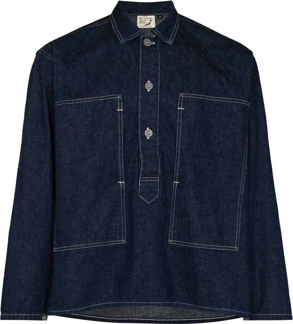 OrSlow - Contrast-stitch denim shirt jacket