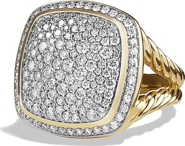 David Yurman Albion Ring with Diamonds in Gold, Size 7