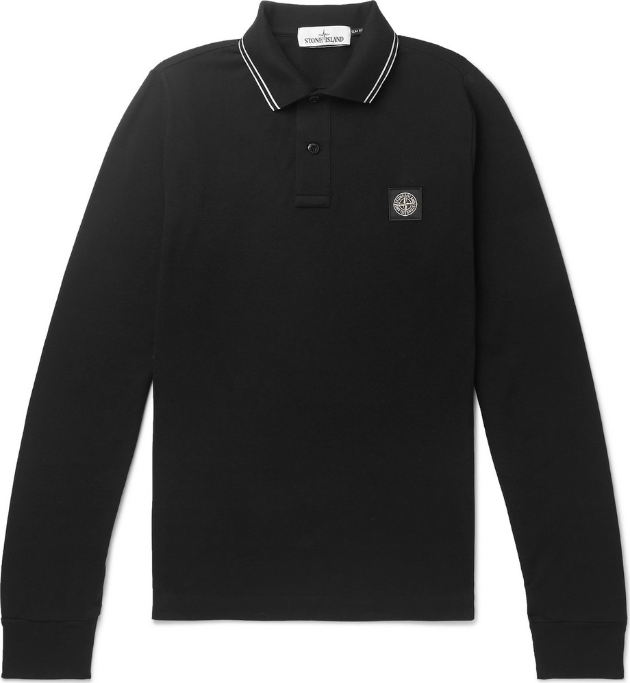 Stone Island Slim-Fit Contrast-Tipped Stretch-Cotton Piqué Polo Shirt