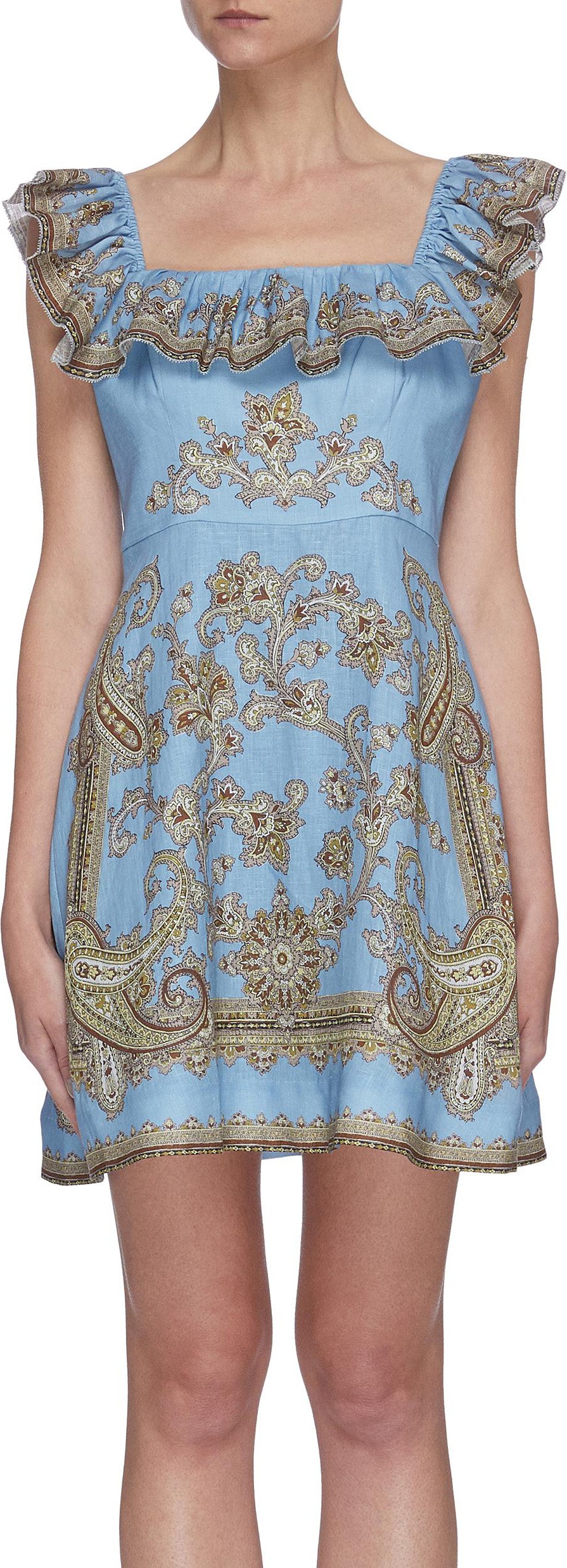 Zimmermann 'Fiesta' ruffle square neck paisley print mini dress
