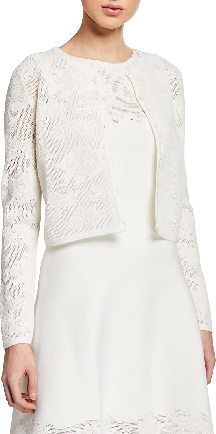 MILLY Floral Mesh Button-Front Cardigan