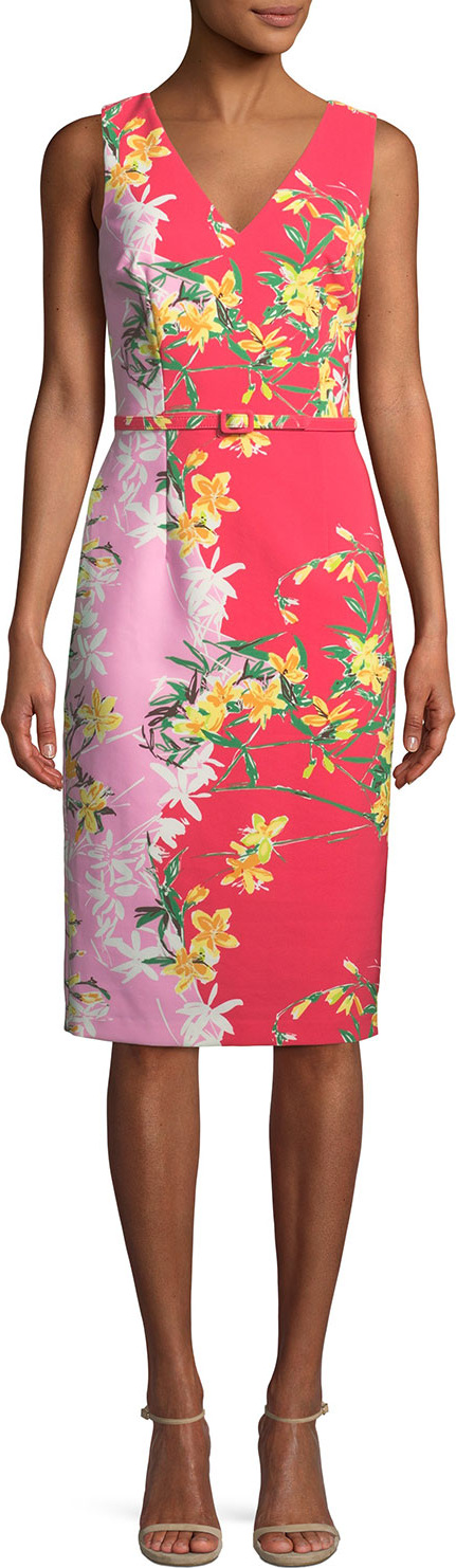 David Meister Two-Tone V-Neck Sleeveless Dress