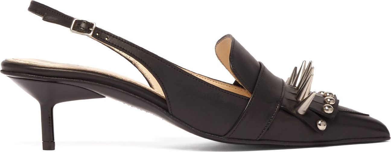 Marques'Almeida Spike-embellished slingback leather pumps