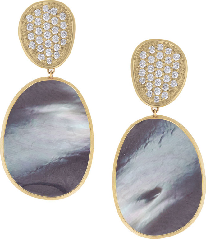 Marco Bicego Lunaria Large Drop Earrings with Black Mother-of-Pearl & Diamonds, 1.06 tdcw