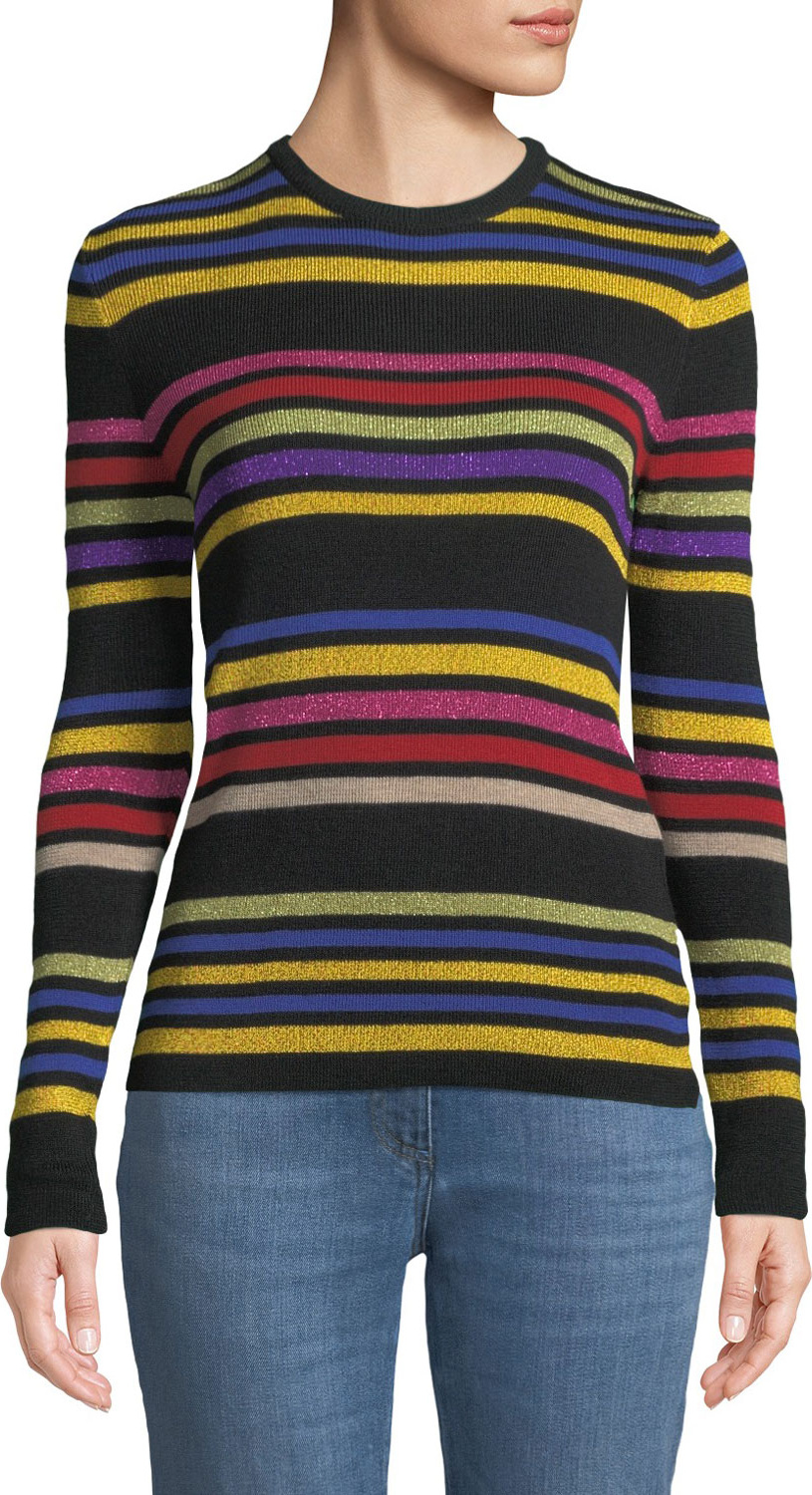 Etro Crewneck Metallic Multicolor Striped Knit Sweater