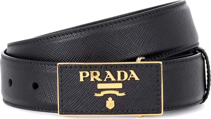 Prada Leather logo plaque belt