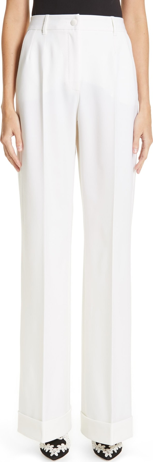 Dolce & Gabbana Wide Leg Cuff Wool Blend Pants