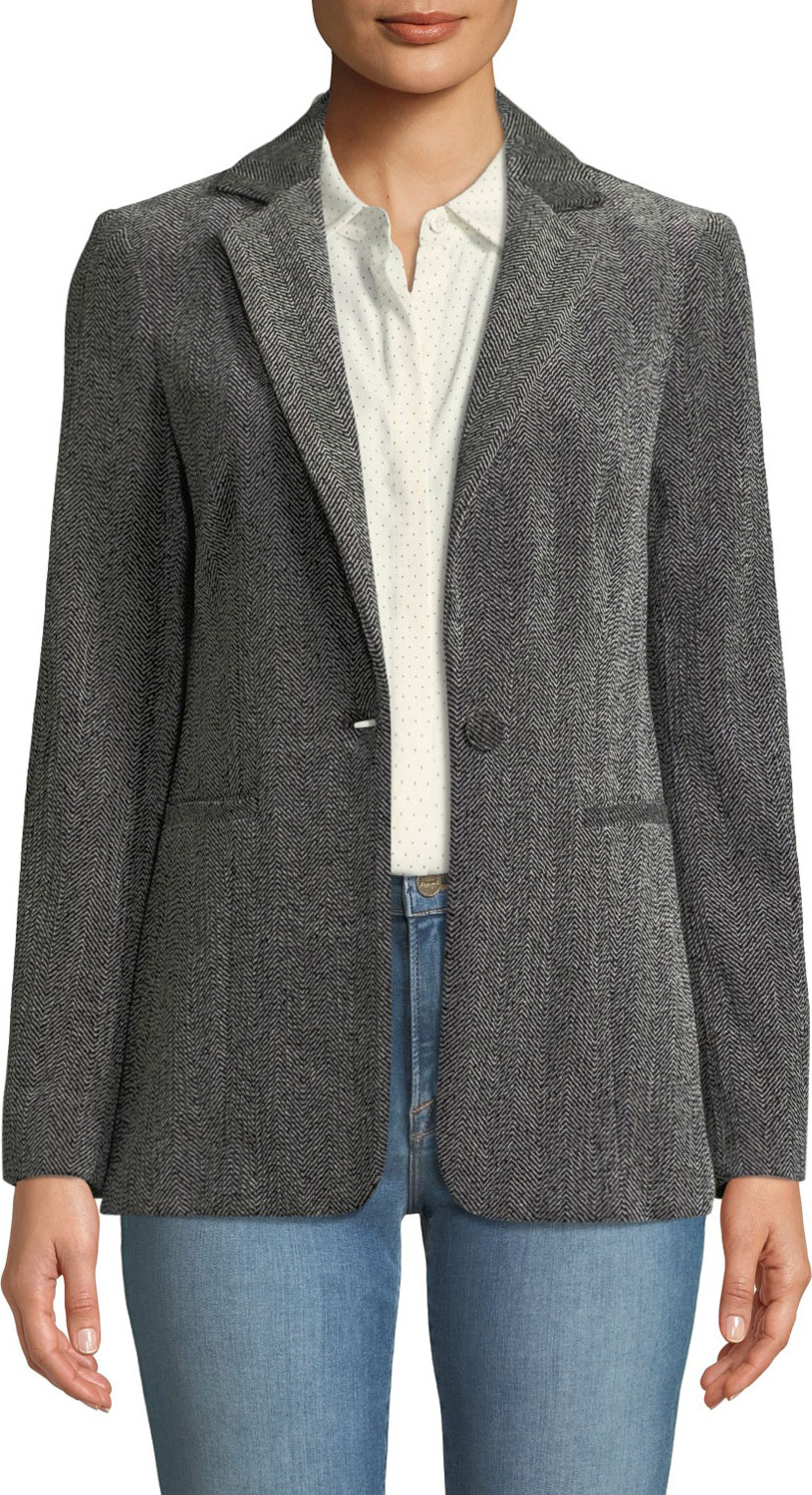 FRAME DENIM Herringbone One-Button Blazer