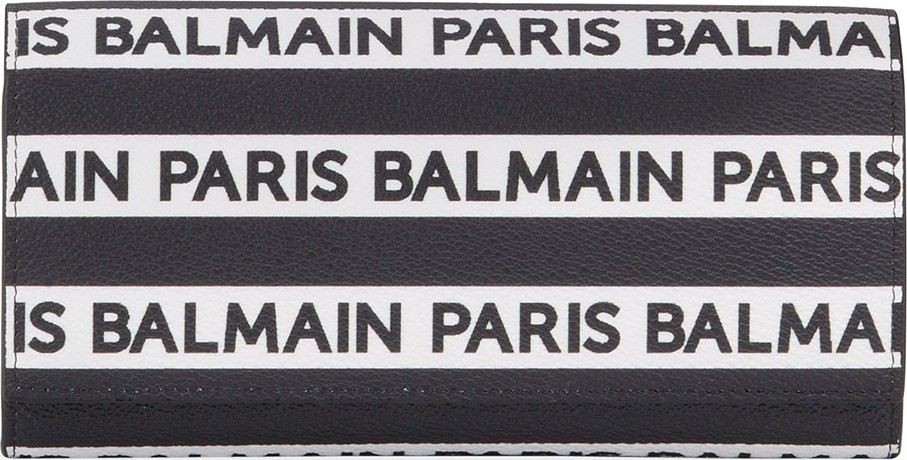 Balmain Logo Stripe Leather Wallet On Chain