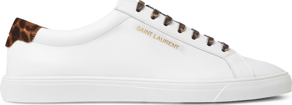Saint Laurent Andy Leopard-Print Calf Hair-Trimmed Leather Sneakers