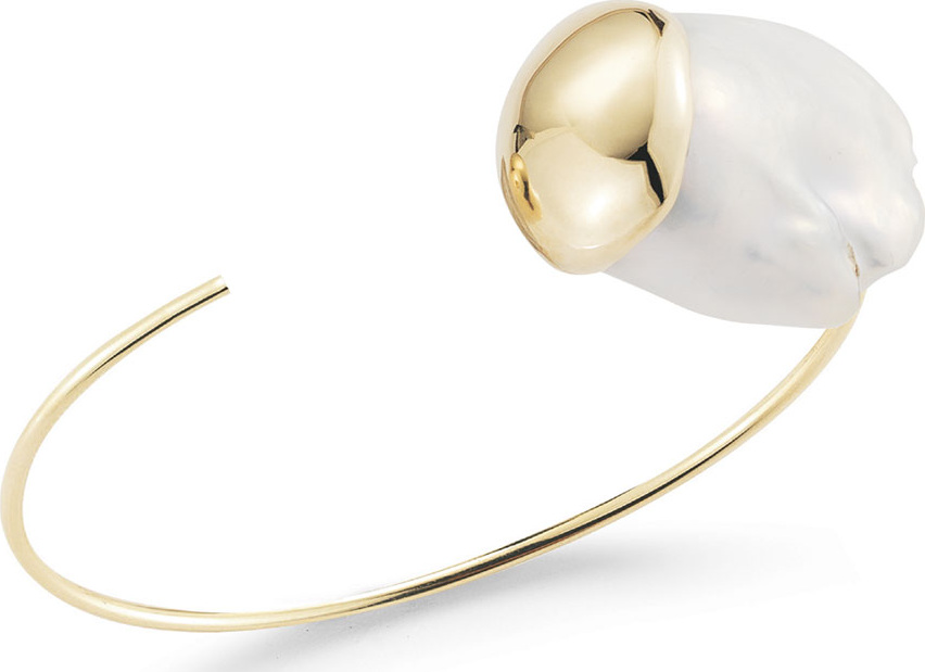 Mizuki Fluid Baroque Pearl Open Cuff Bracelet in 14K Gold