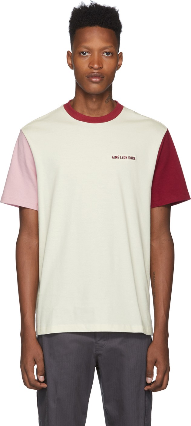 Aimé Leon Dore Off-White & Burgundy Colorblocked Logo T-Shirt