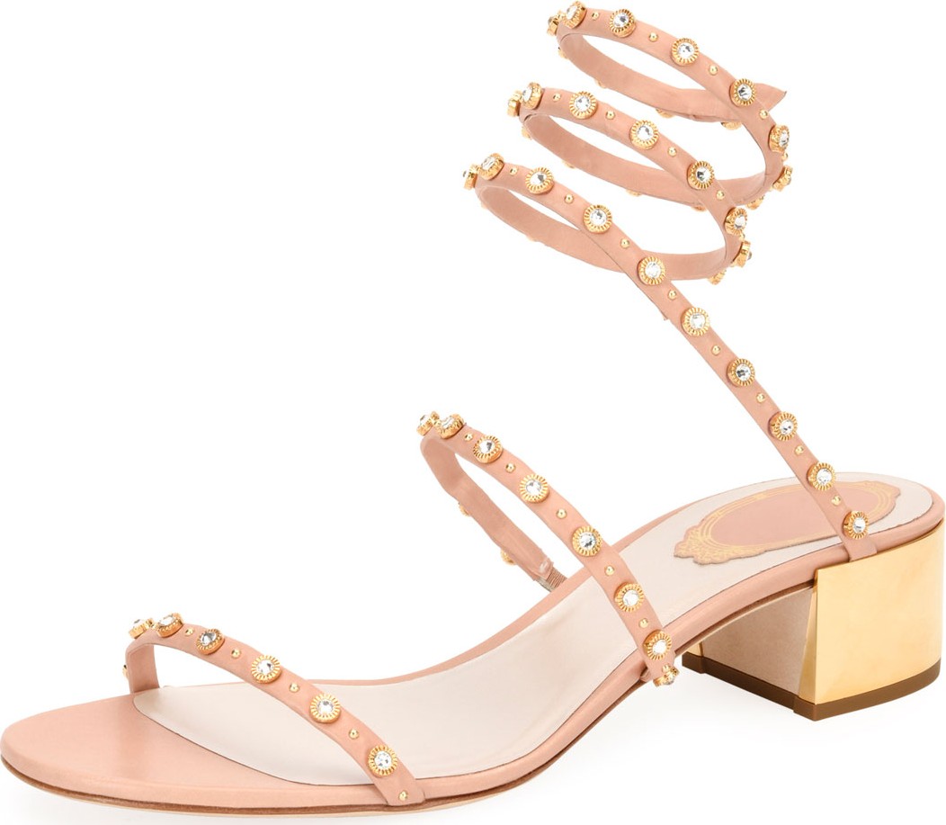Rene Caovilla Flat Studded Corkscrew Sandals