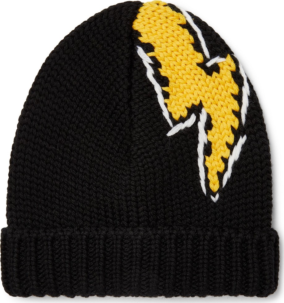 Prada Intarsia Ribbed-Knit Beanie