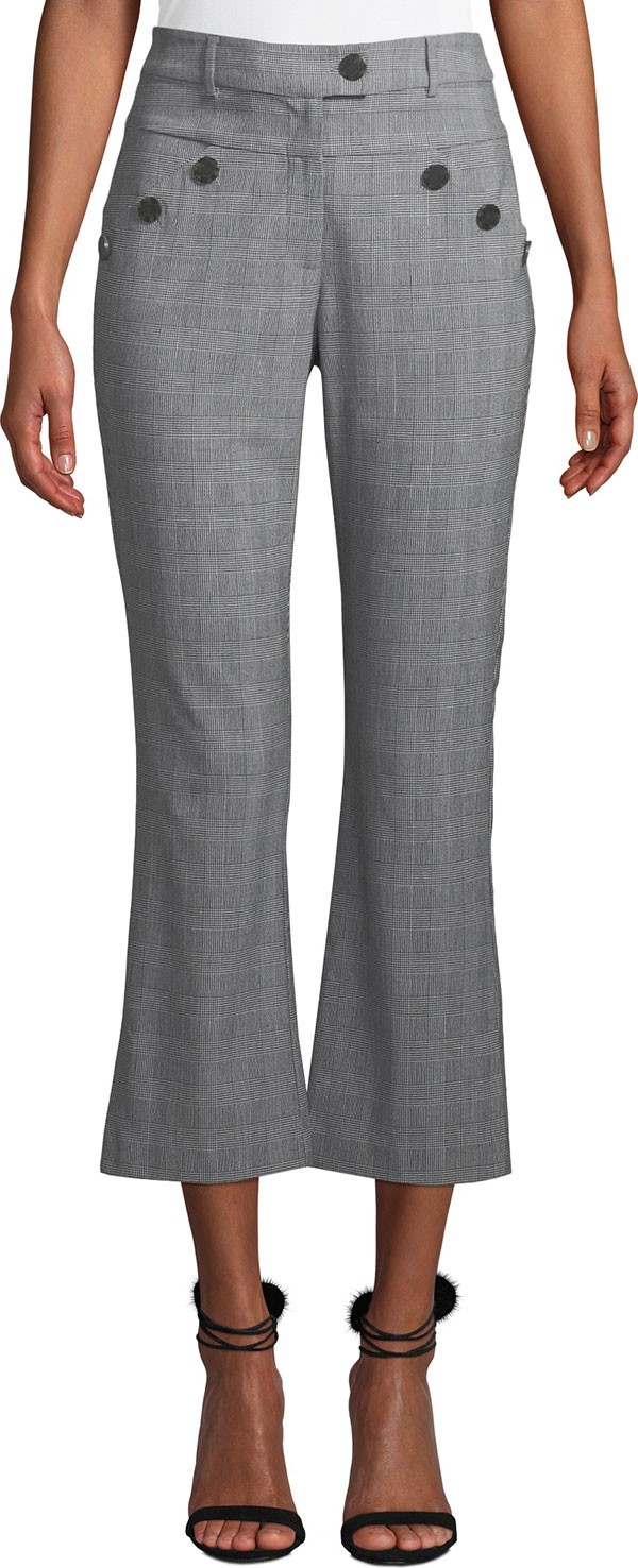 LIKELY Leighton Plaid Cropped Pants with Button Details