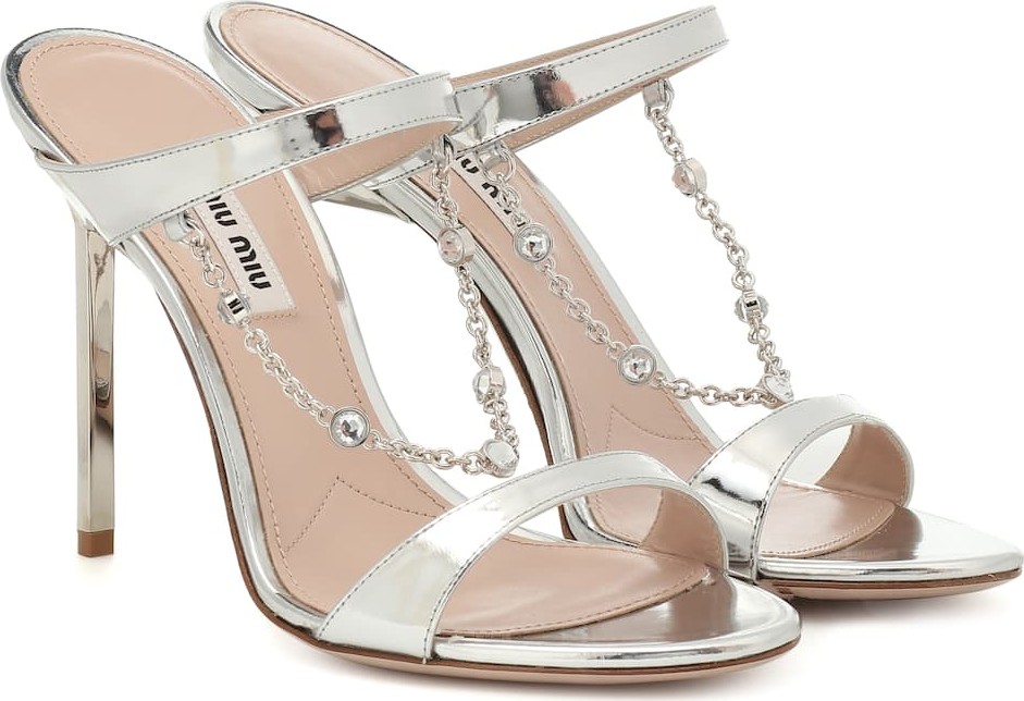 Miu Miu Embellished metallic leather sandals