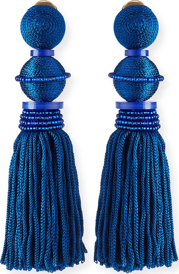 Oscar De La Renta Threaded Ball & Tassel Drop Earrings