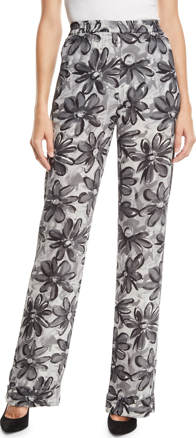 Michael Kors Collection Daisy-Print Crushed Georgette Pajama Pants