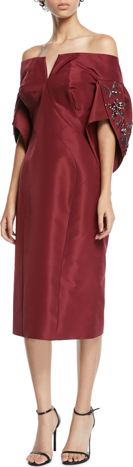 Zac Posen Off-The-Shoulder Jeweled Balloon-Sleeve Cocktail Dress