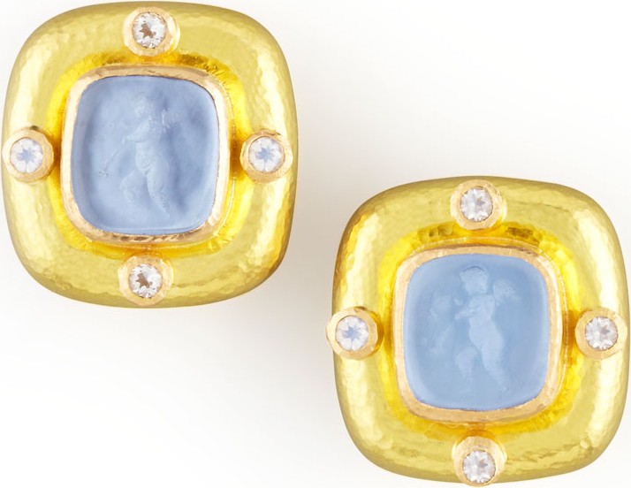 Elizabeth Locke Putto Intaglio Clip/Post Earrings, Cerulean