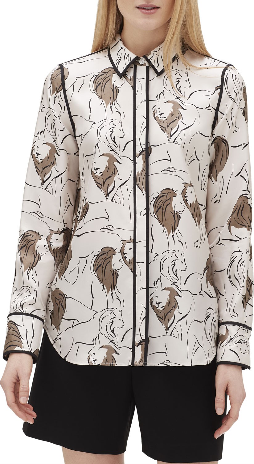 Lafayette 148 New York Scottie Italia Leo-Print Button-Front Silk Blouse