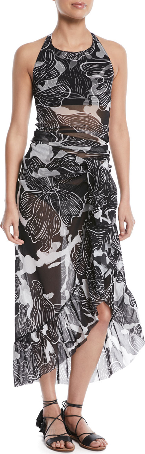 Fuzzi Printed Ruffle Wrap Skirt Pareo