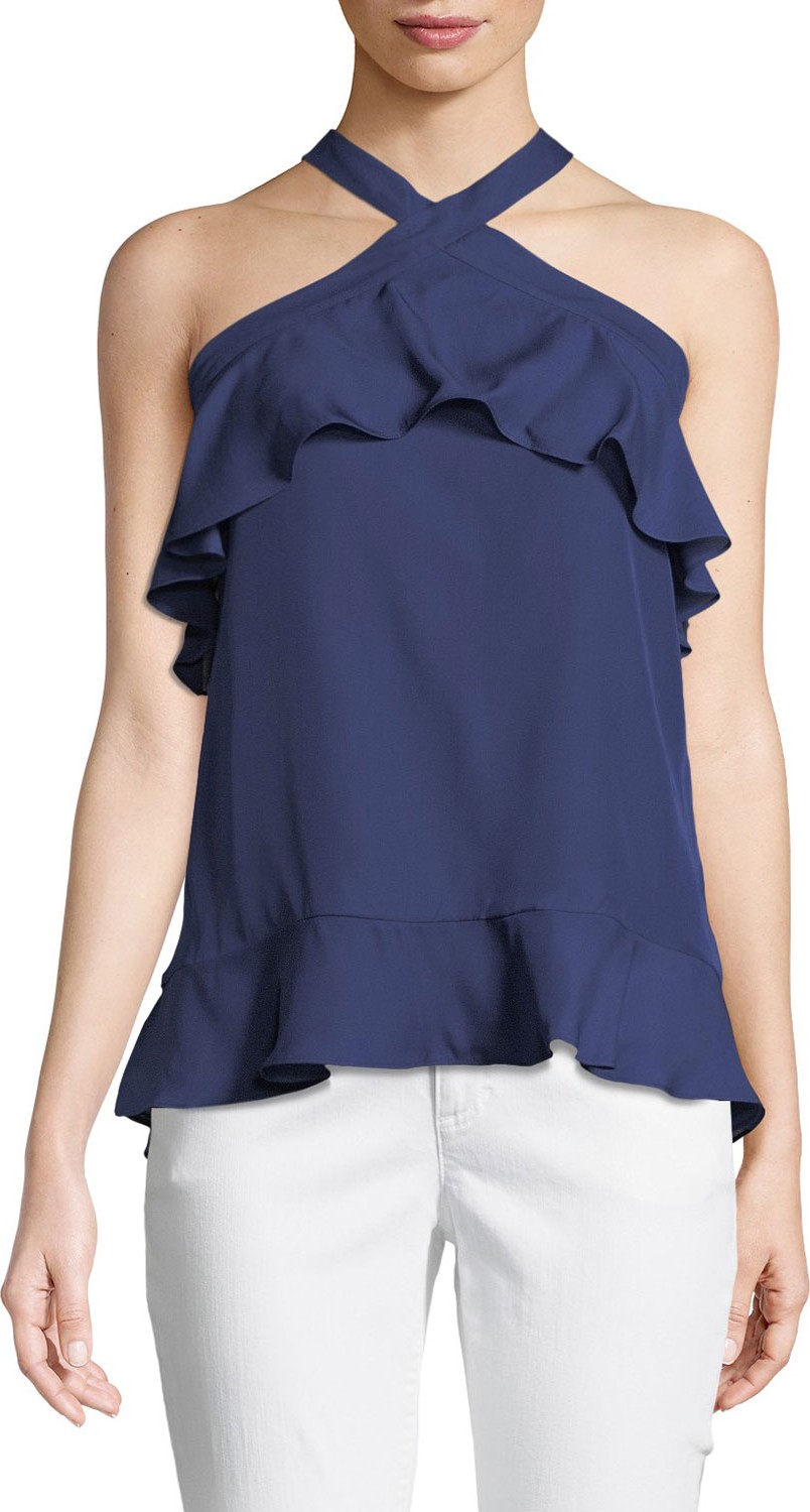 Parker Nashley Silk Ruffle Halter Top