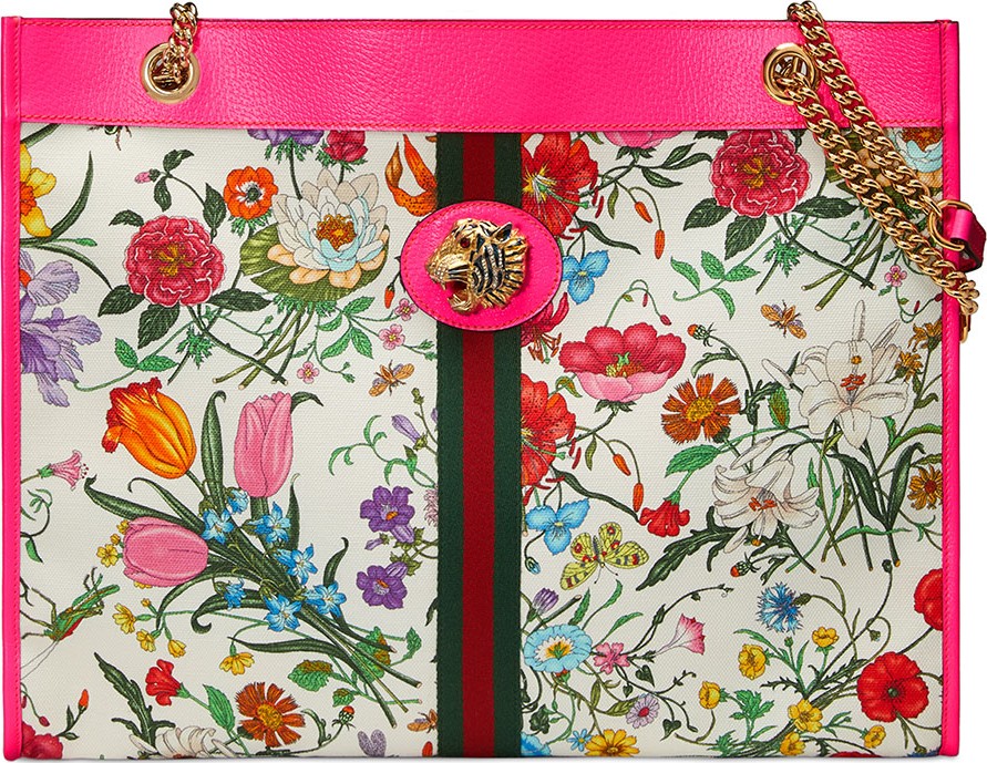 Gucci Rajah Medium Floral-Print Tote Bag with Tiger Head