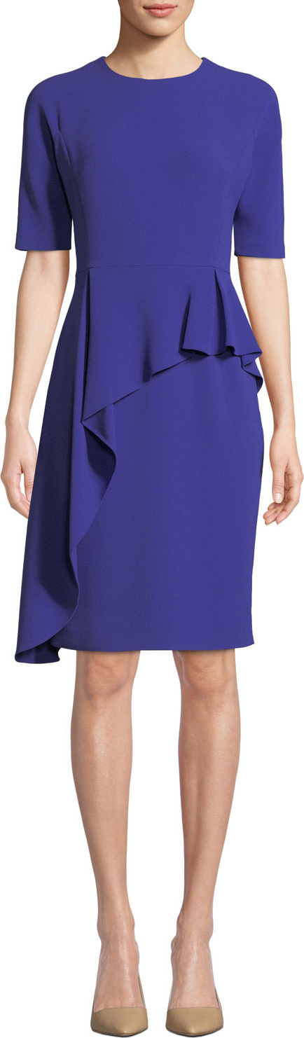 Rickie Freeman for Teri Jon Short-Sleeve Asymmetric Peplum Cocktail Dress