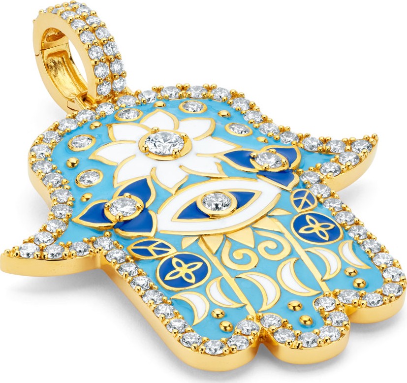 Buddha Mama 20k Gold Large Hamsa Pendant w/ Diamonds & Enamel