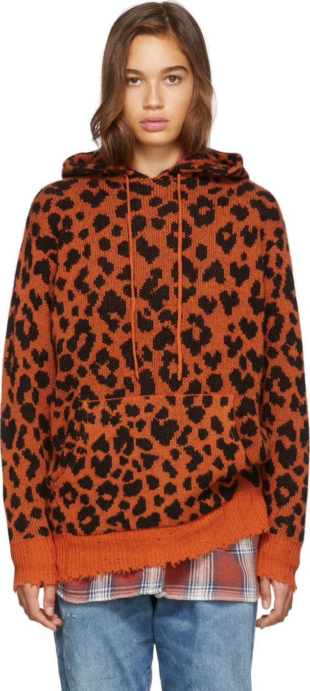 R13 Orange Leopard Cashmere Hoodie