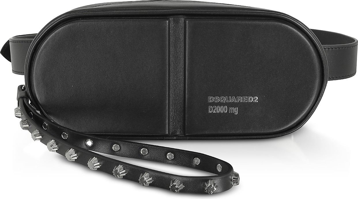 DSQUARED2 Black Studded Calf Leather Pills Belt Bag