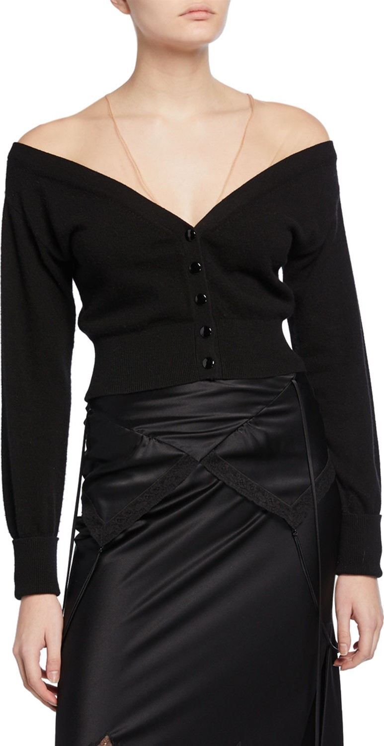 Alexander Wang Fitted Cropped Cardigan with Sheer Yoke