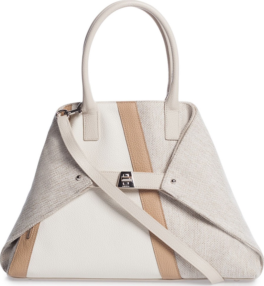 Akris Ai Medium Bratescu Line Canvas & Leather Top-Handle Tote Bag