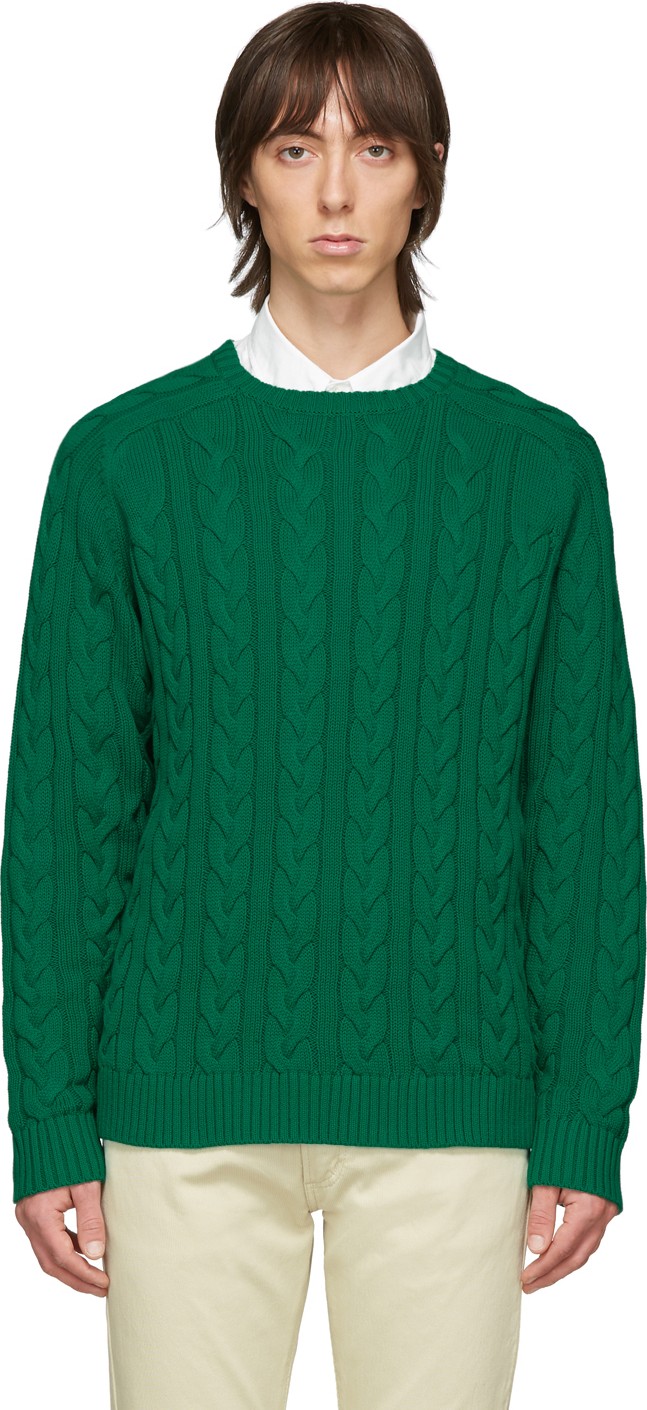 Beams Plus Green Cable Knit Sweater