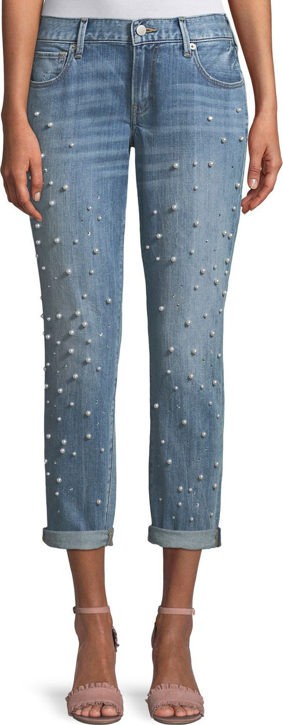 True Religion Cameron Straight-Leg Boyfriend-Style Jeans with Pearly Beads