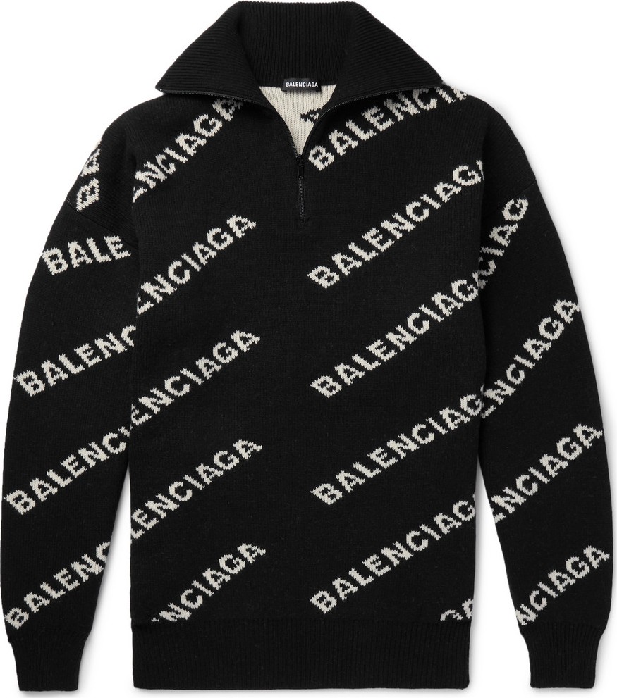 Balenciaga Oversized Logo-Intarsia Half-Zip Sweater
