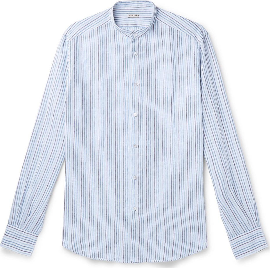 Caruso Slim-Fit Grandad-Collar Striped Linen-Gauze Shirt