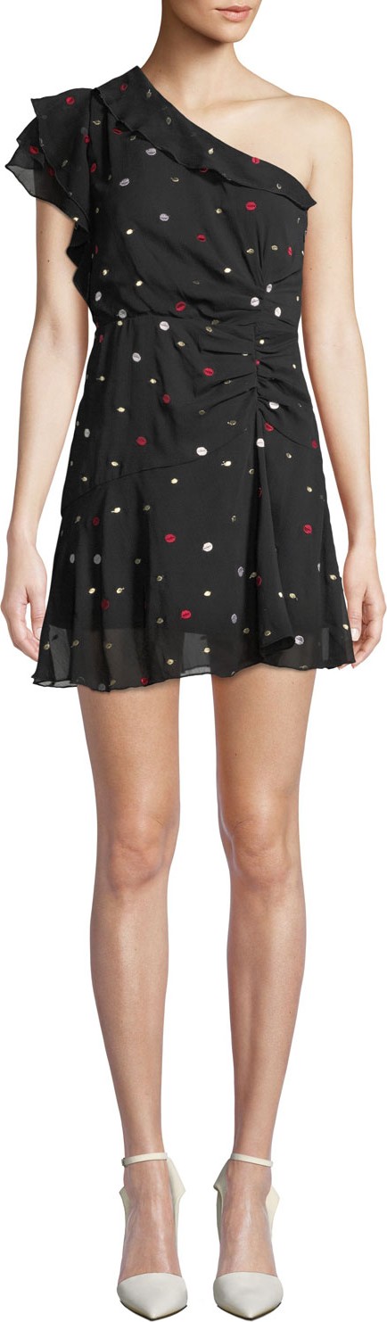 Talulah Say So Dot-Print Ruffle One-Shoulder Cocktail Dress