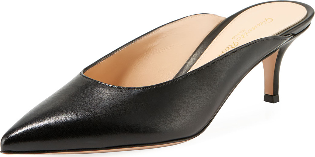 Gianvito Rossi Low-Heel Napa Leather Dip-Vamp Mule