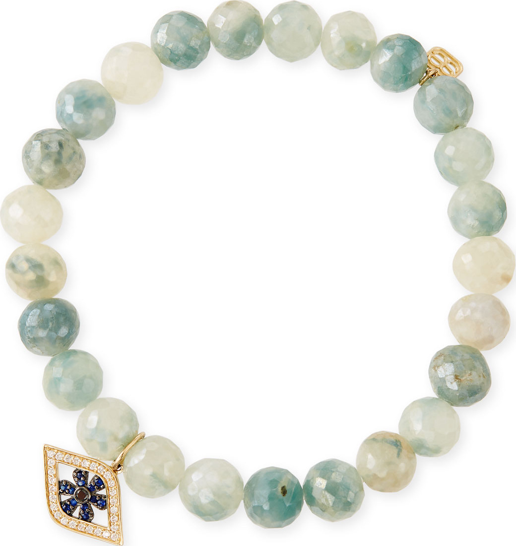 Sydney Evan 8mm Beaded Corundum Bracelet with Sapphire & Diamond Flower Eye Charm