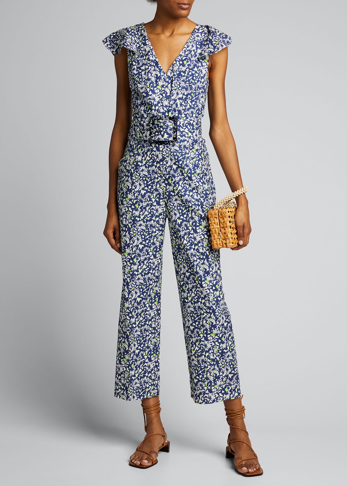 Tanya Taylor Avalon Floral-Print Belted Jumpsuit